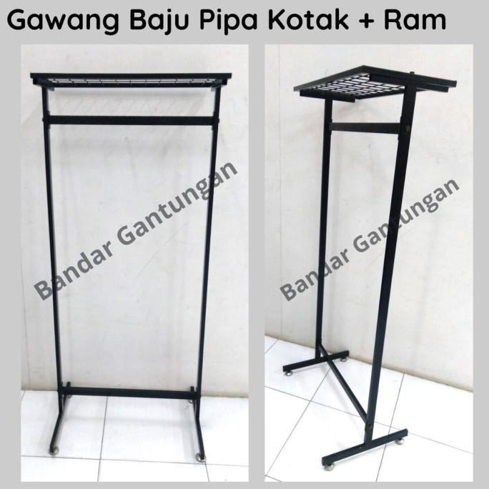 Gawang Baju Pipa Kotak Hitam Rak Etalase + Ram Gantungan Baju-BH