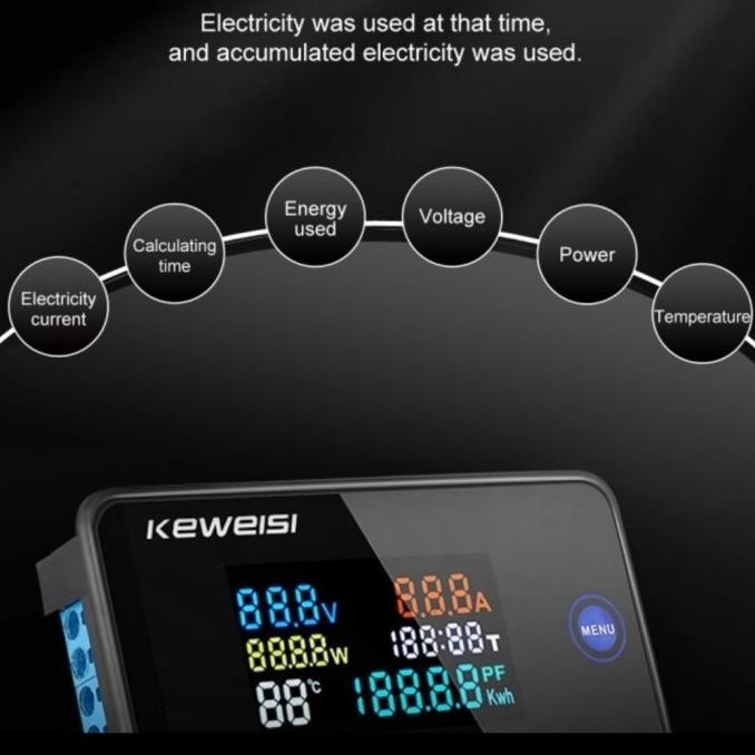 [ Rd ] Keweisi Ac300 100A Display Kwh Power Faktor Watt Meter Suhu  Ready
