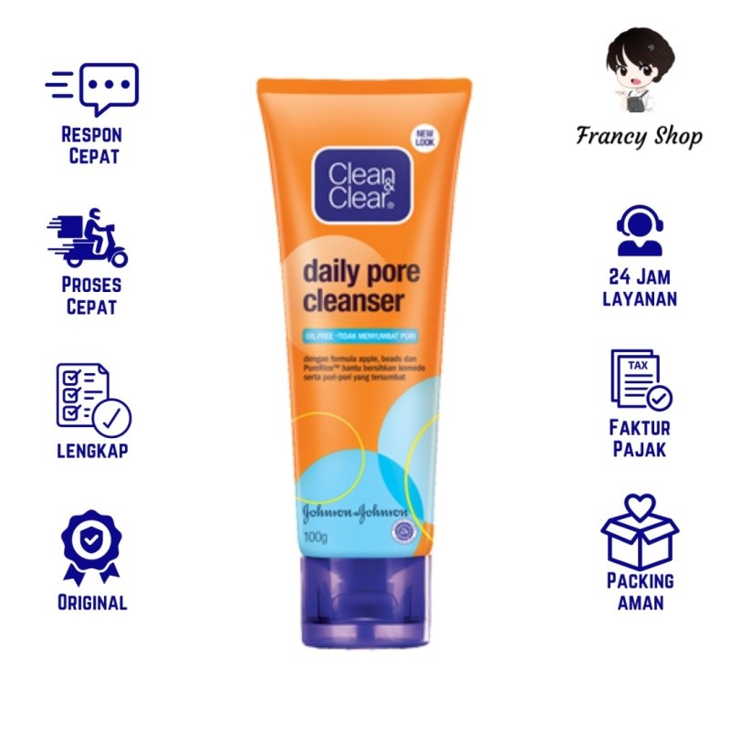 Clean & Clear Daily Pore Cleanser Apple Sabun Cuci Muka 100 gr