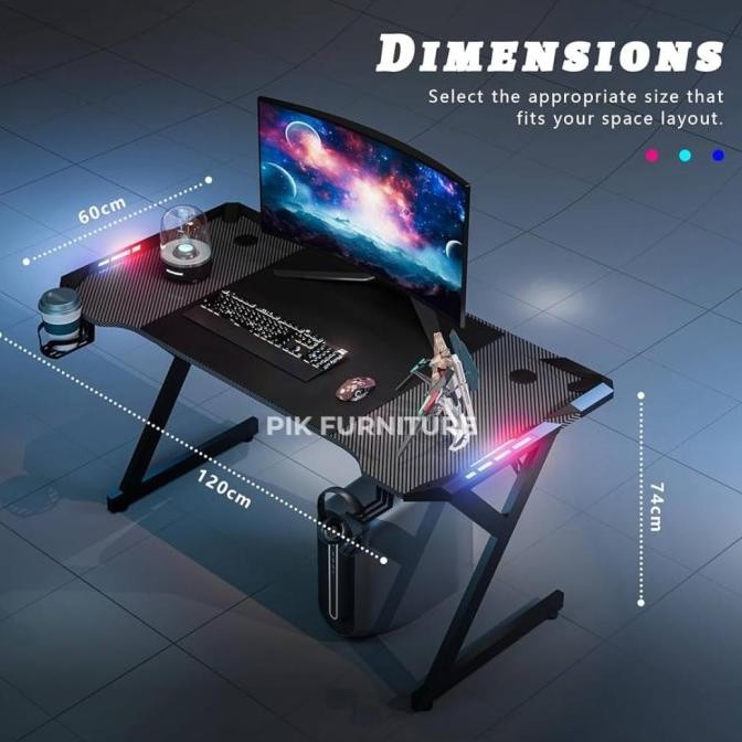 MEJA GAMING LED MEJA KOMPUTER LAMPU GAMING TABLE MEJA BERMAIN ANAK MEJA KOMPUTER PC