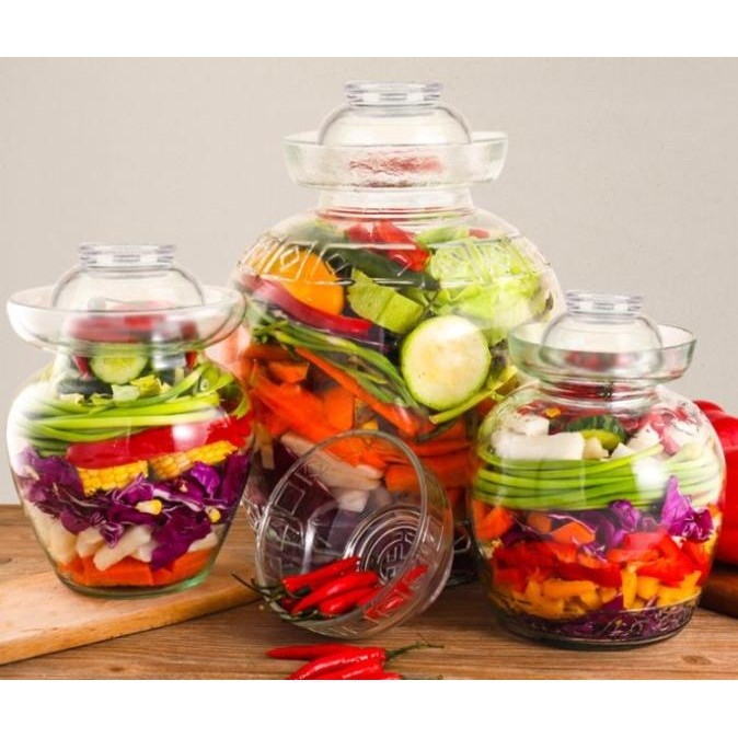 

2.5 liter Guci Botol Toples Kaca acar sayur asin kimchi dengan tutup [terbaik]