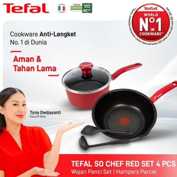 Tefal Cookware Set Induksi Wajan Anti Lengket - So Chef Red 4 pcs