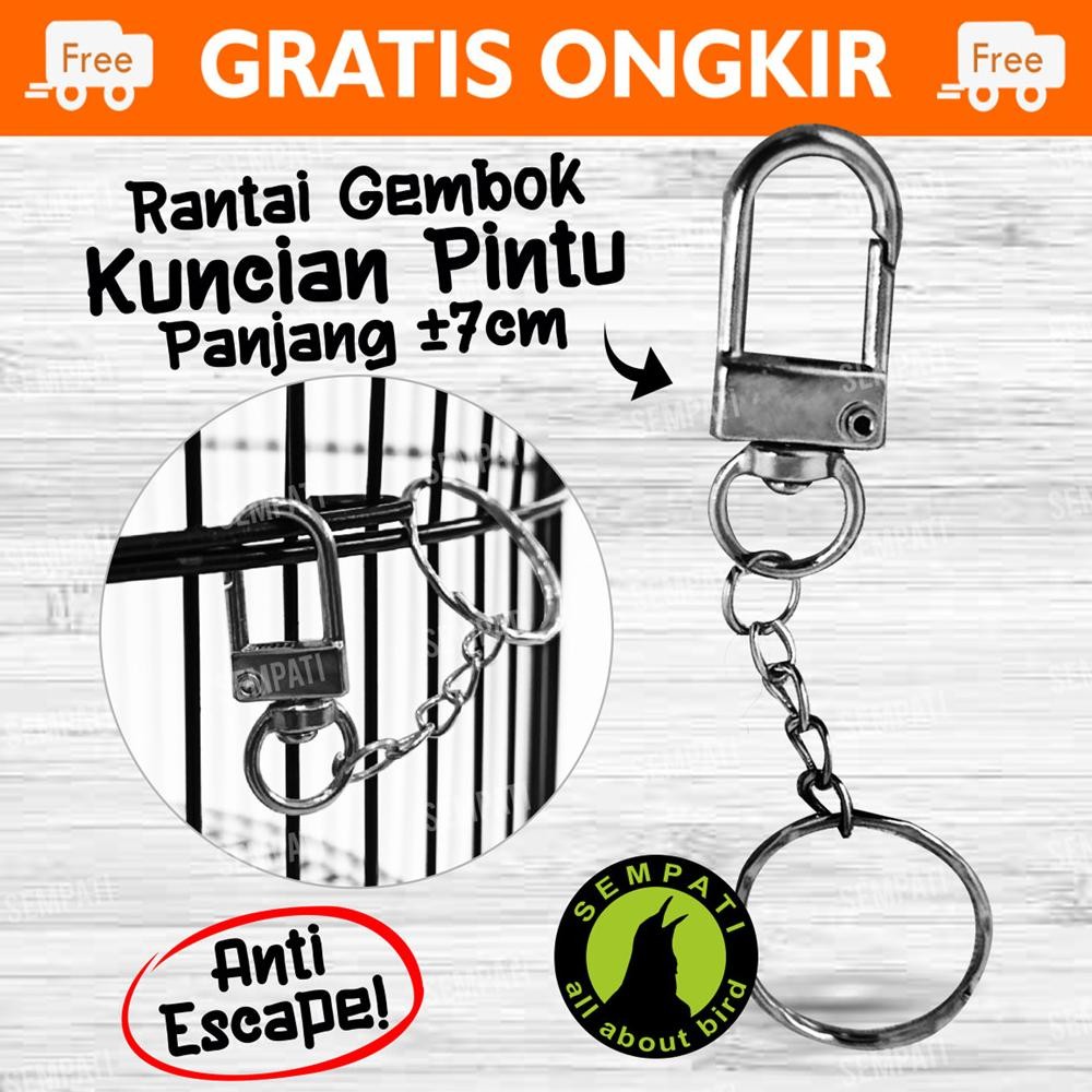 Rantai Gembok Silver Pengunci Sangkar Burung Murai Lovebird Kacer Kenari Rantai Kunci Kandang Hewan 