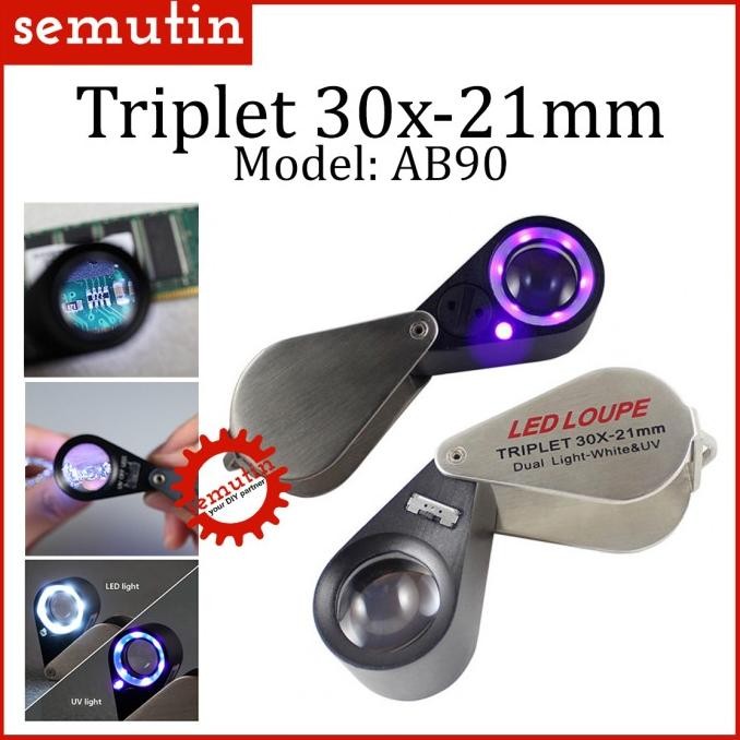 

TERLARIS - Triplet 30x-21mm AB90 / LED Loupe / Lup Kaca Pembesar Lipat Perhiasan