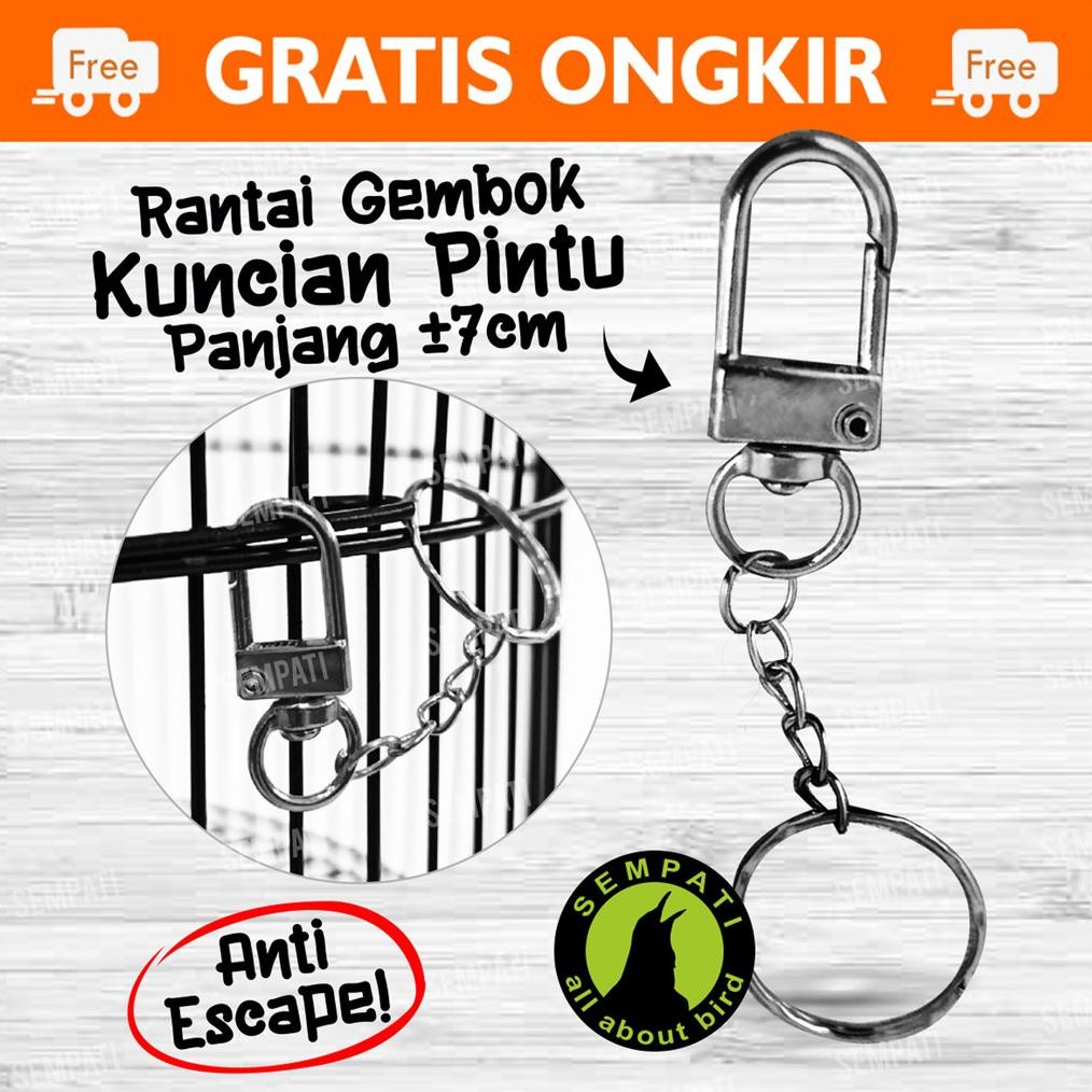 Rantai Gembok Silver Pengunci Sangkar Burung Murai Lovebird Kacer Kenari Rantai Kunci Kandang Hewan 