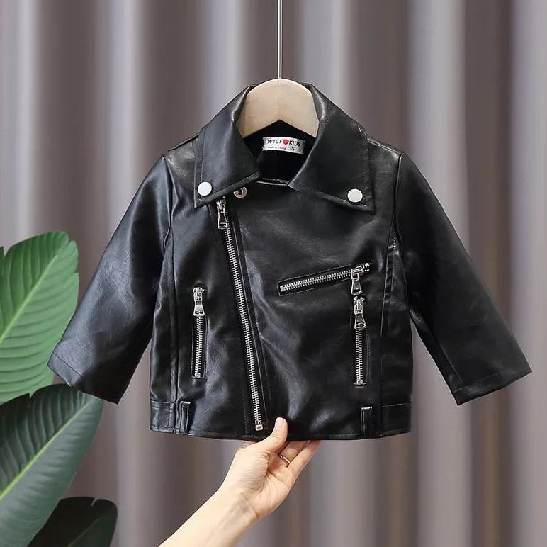 Pan Jaket Kulit Sintetis Anak Terlaris Uni (Cewe/Cowo) Style Hitam Keren Dan Lucu/ Jaket Kulit Anak 