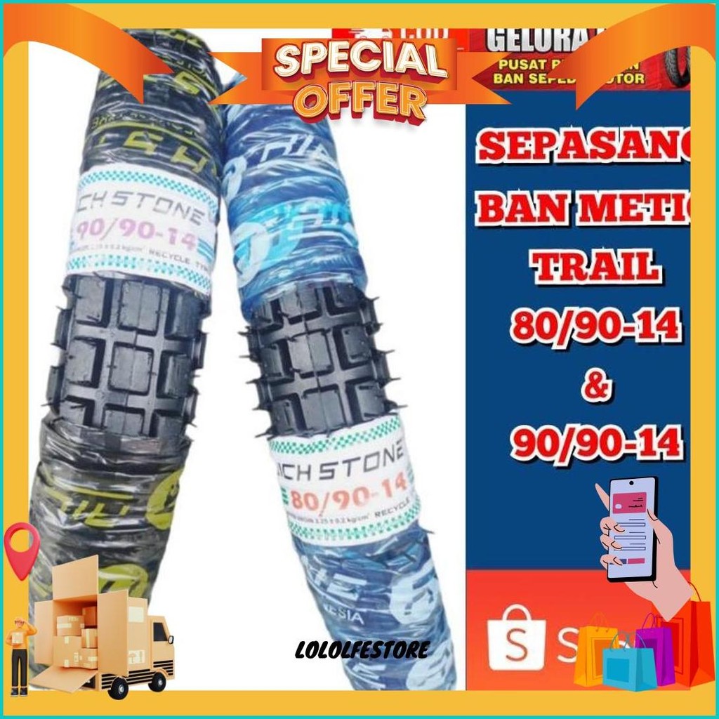 Sepasang Ban Motor Matic Trail 80/90-14 &90/90-14 Ban Trail Cangkul Ban Metic Ring 14 Ban Richstone 
