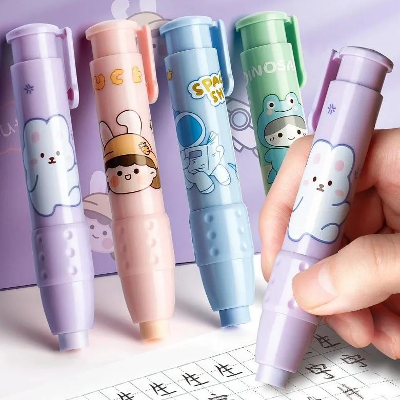 

7pcs/set cue cartoon girl pressing pencil eraser pen type rubber replaceable rubber core school student kid gifts office eraser