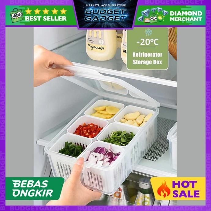 

KOZI Kotak Kontainer Makanan Kulkas Organizer 6 Grid - SW810