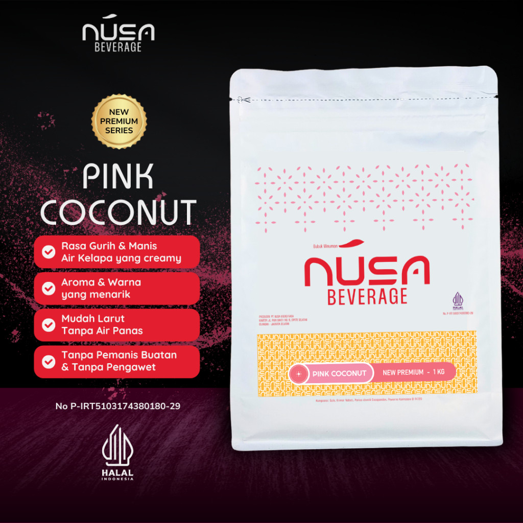 

NUSA BEVERAGE Pink Coconut Premix Powder 1Kg Untuk Bisnis Dessert & Bakery & Cake