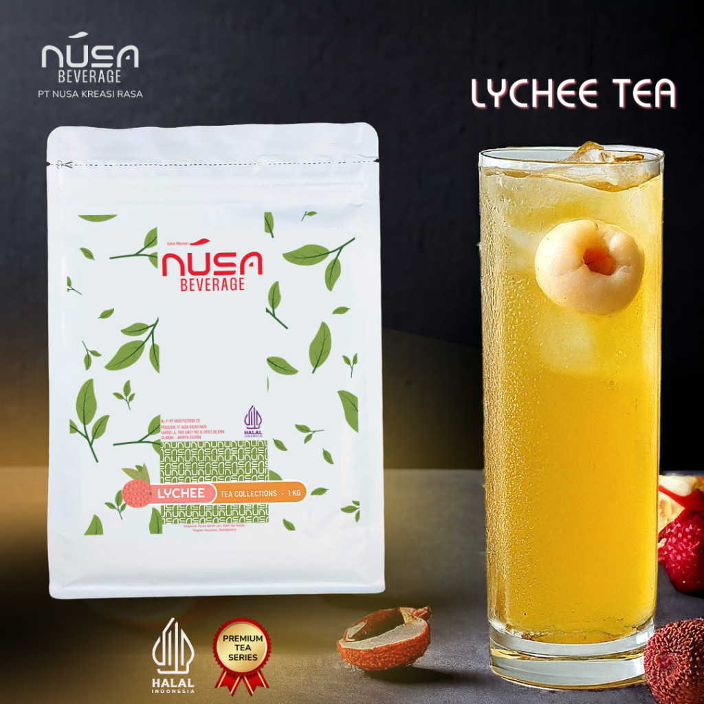 

NUSA BEVERAGE Lychee Tea Premix Powder 1Kg Untuk Bisnis Franchise & Bazar & Cloud Kitchen