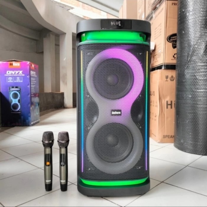Speaker Portable Aubern Party Box 8 Inch Onyx Double Woofer Bluetooth