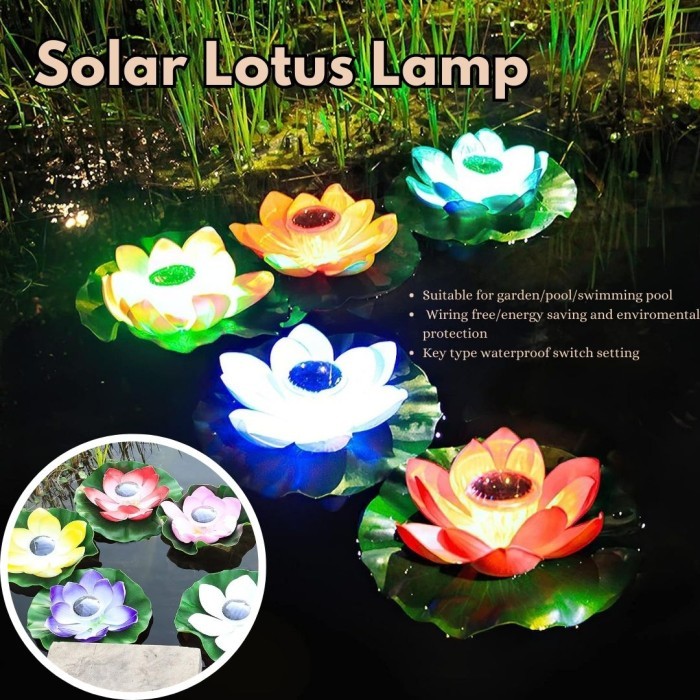 *#*#*#] Lampu Malam LED Tenaga Surya Bentuk Bunga Teratai Buatan Anti Air Dekorasi Taman Mengambang