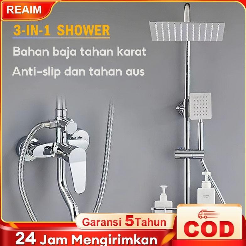REAIM Shower Kamar Mandi Full Set 3 Dalam 1 Set + Kran Cabang/Shower Mandi Set Stainless/Mandi Showe