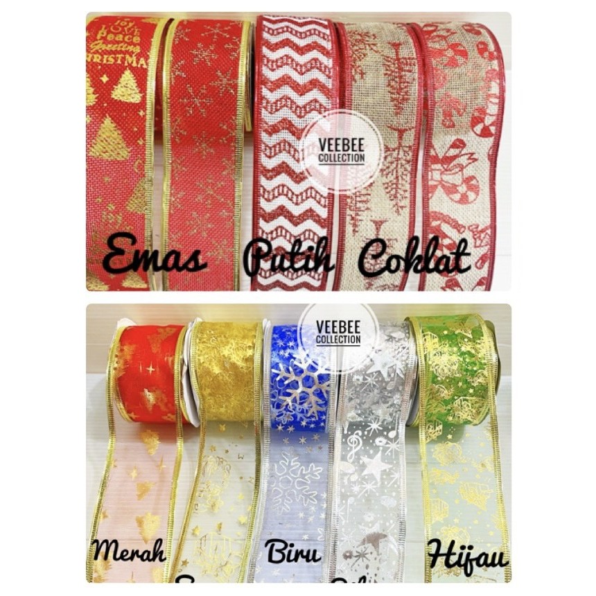 :=:=:=:=] Pita Motif Natal 5cm goni motif tile motif/ pita roll natal/ ribbon