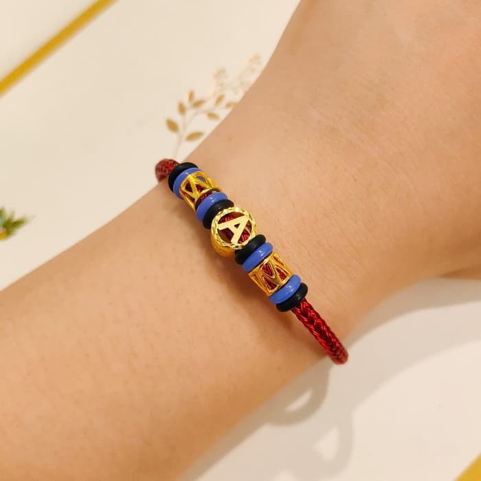 Murah Gelang tali model pandora inisial A elegant emas asli Elegan