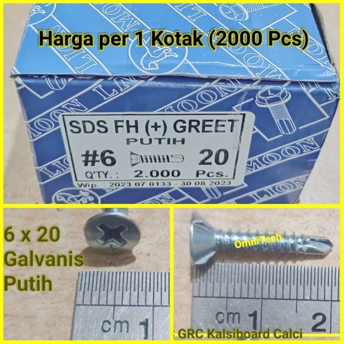 Sekrup SDS FH + GRC Kalsi Calci 6 x 20 mm 6x3/4" 6x20 Moon Lion 2cm