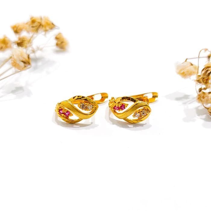 Grosir Anting Jepit wanita model permata elegant emas asli Elegan