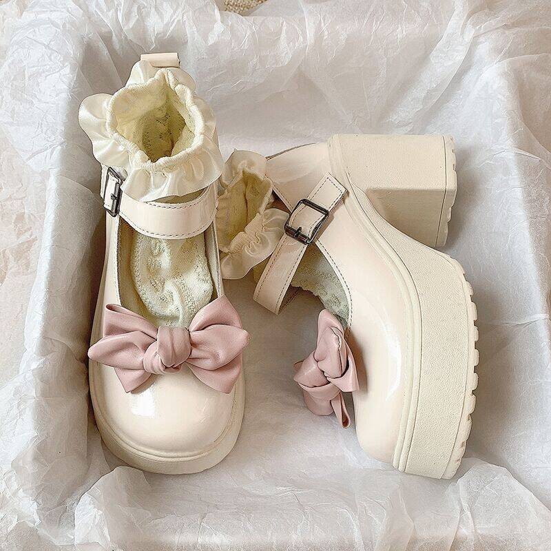 Japanese Style Lolita Mary Jane Leather Shoes Bow Platform Shoes