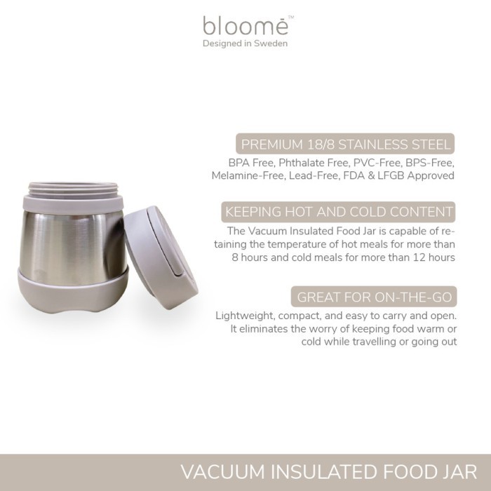 Bloome Vacuum Insulated Food Jar - Thermos Stainless Steel Makanan