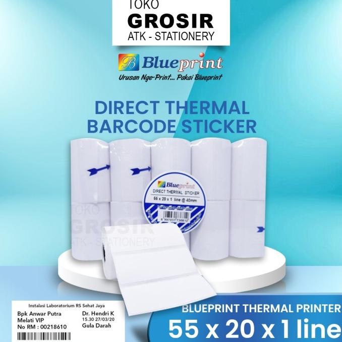 

TERMURAH Direct Thermal Sticker / Label BLUEPRINT 55x20x1Line 1 PACK