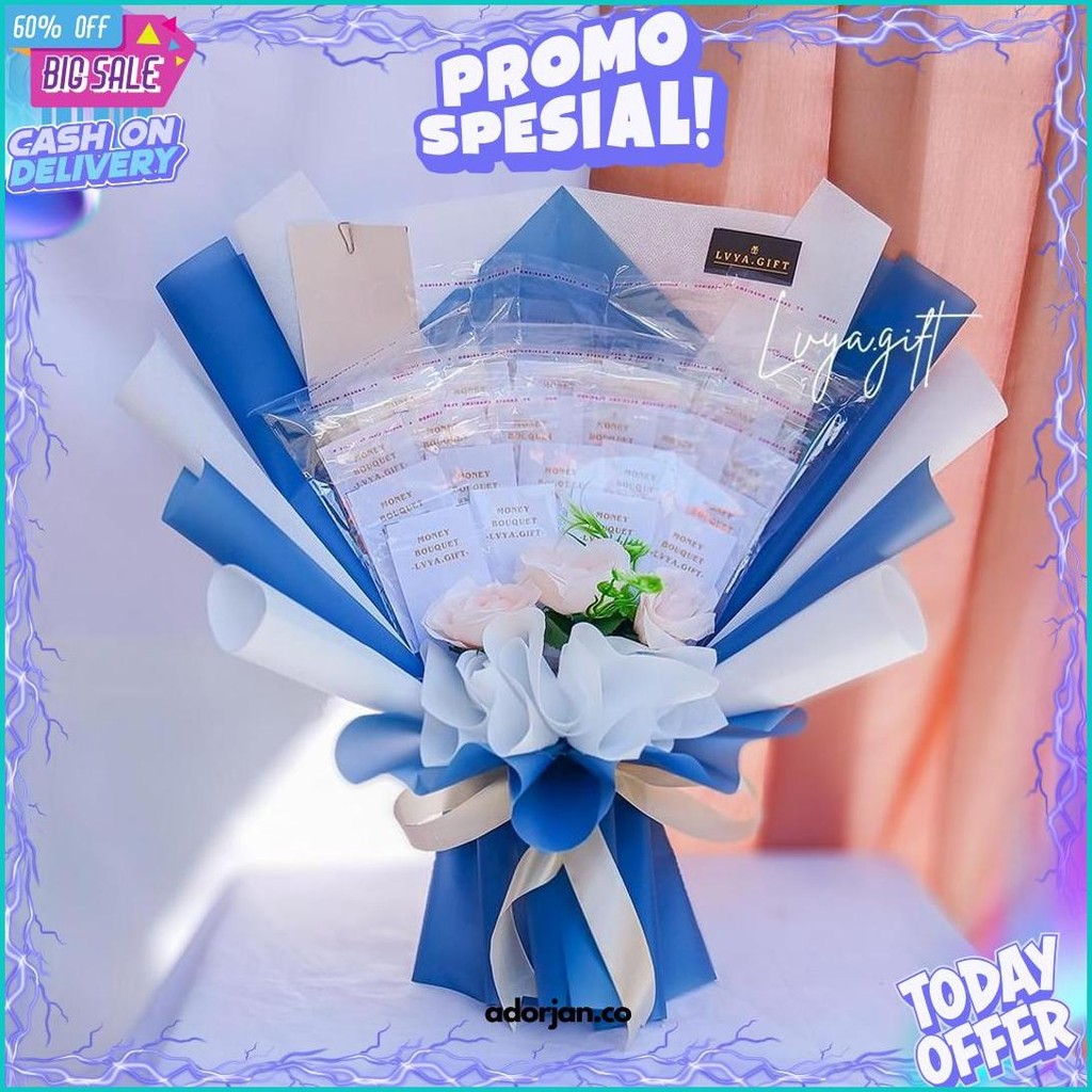 

Lvya.Gift (20M) 20 Lembar Buket Uang Kosongan Kosong Bahan Mix Spundbond Dan Cellophane Kilat