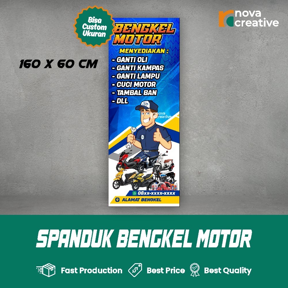 Spanduk Bengkel Motor dan Servis Spanduk Custom Gratis Desain