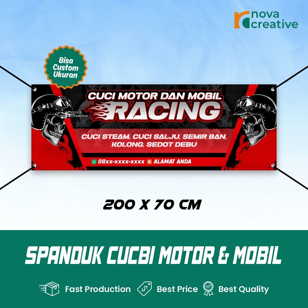 Print Spanduk Steam Motor & Mobil Spanduk Custom Free Desain