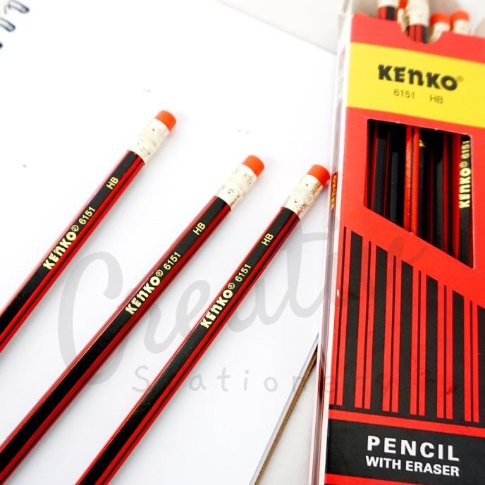 KENKO Pensil Kayu 2B 6151 Merah + Penghapus Wooden Pencil