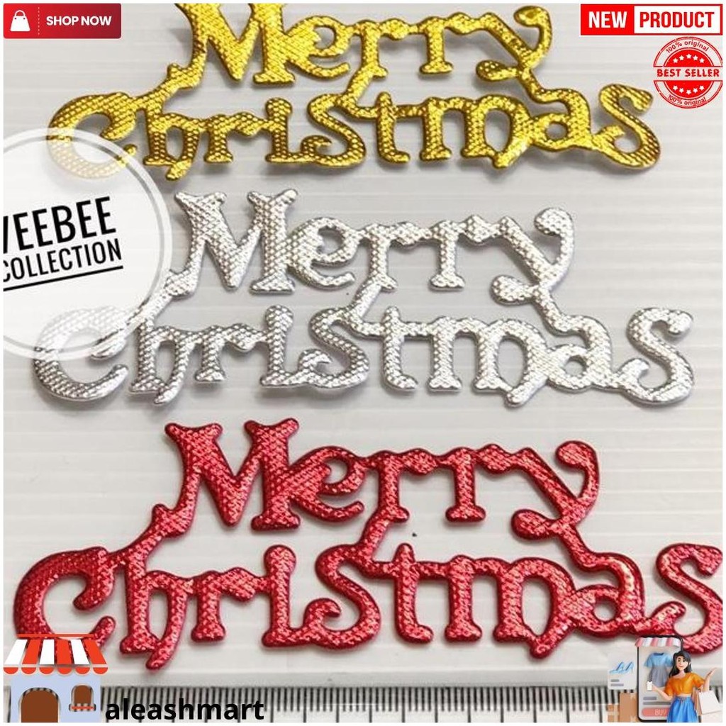 

Tulisan Merry Christmas Kain Gliter Kilap/ Merry Christmas/ Hiasan Kue/ Hiasan Hampers Natal/ Christmas Decoration D Promo Puncak