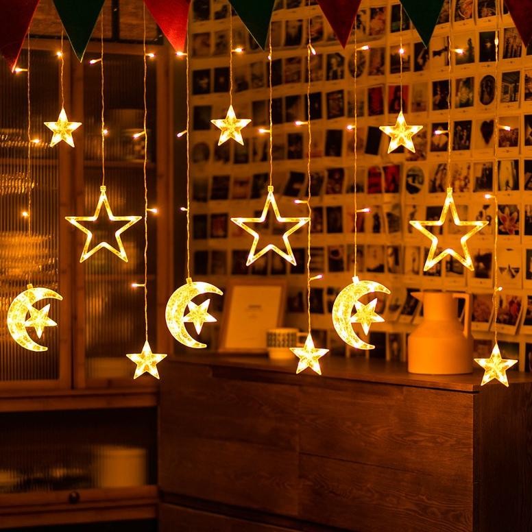 NATARU 2024 Lampu Natal Hiasan Lampu Hias Tirai 4 Meter Kamar Lampu Kelap Kelip Warna Warni Outdoor 