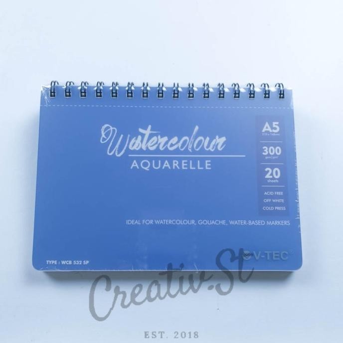

V-Tec Watercolor Book Spiral A5 (300 gsm) Cold Pressed WCB-532SP