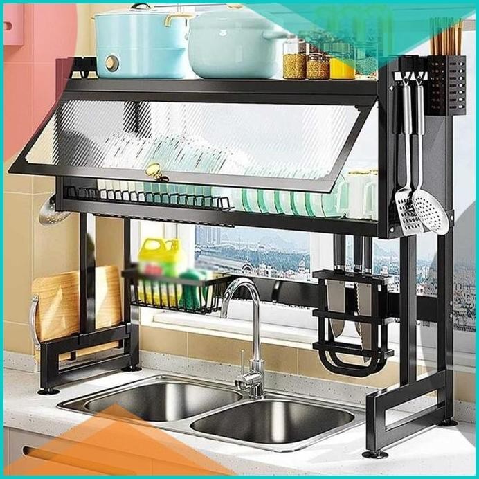 Rak Piring Wastafel 3 Tingkat Tempat Pengering Piring Cuci Gelas Mangk