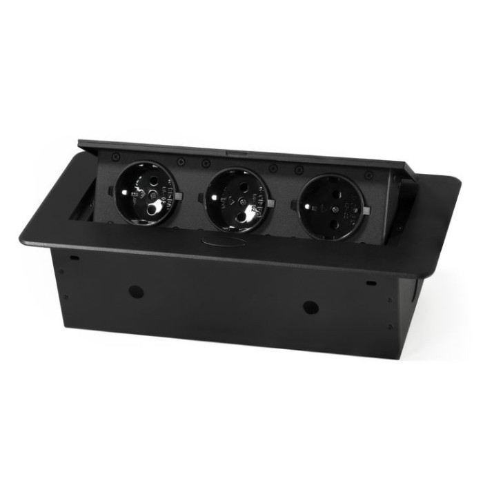 Stop kontak tanam meja meeting 3 socket pop up 3 lubang colokan alumunium gromet USB colokan lubang