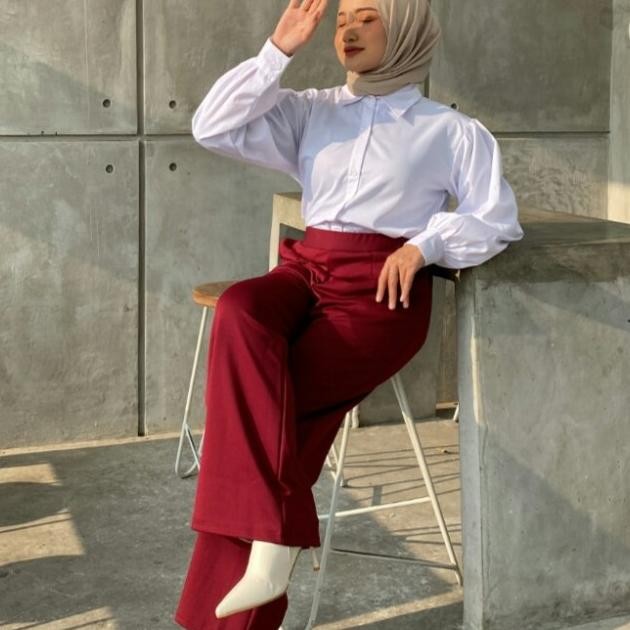 Celana Kulot Scuba Putih, Kulot Polos Scuba