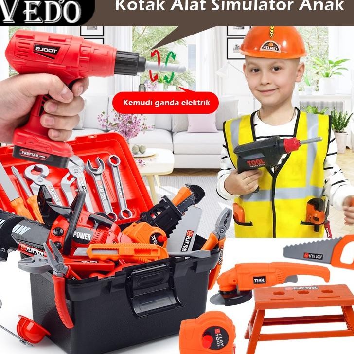Mainan Toolbox Perkakas Insinyur Anak Mainan Perkakas Bor Listrik Obeng 68Pcs Mainan Alat Perkakas