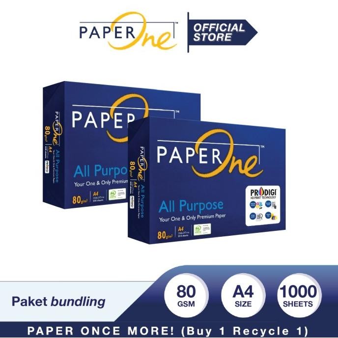 

Terlaris PaperOne Kertas A4 80gr All Purpose 2 Rim (1000 lembar) Kertas HVS SALE