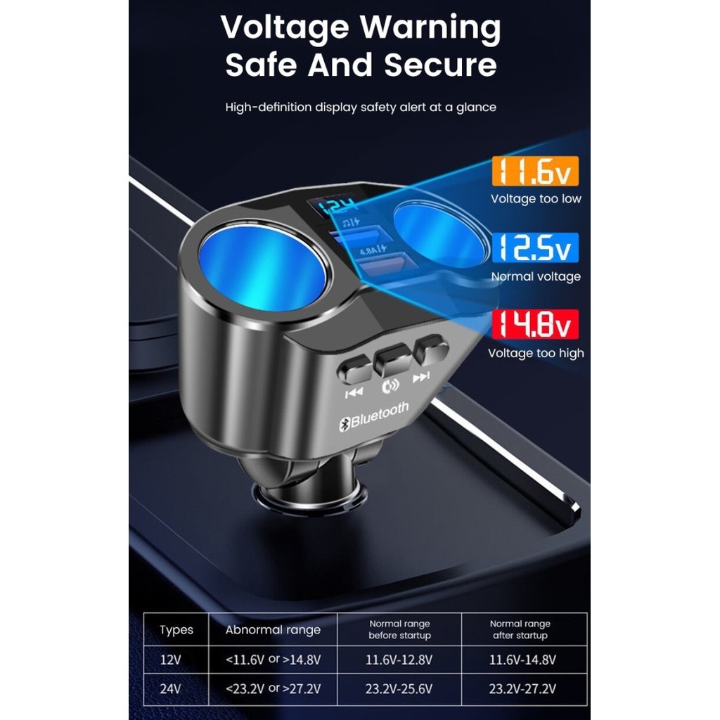 Car Fast Charging Voltmeter Cek Aki Bluetooth Mp3 FM Transmitter Mobil