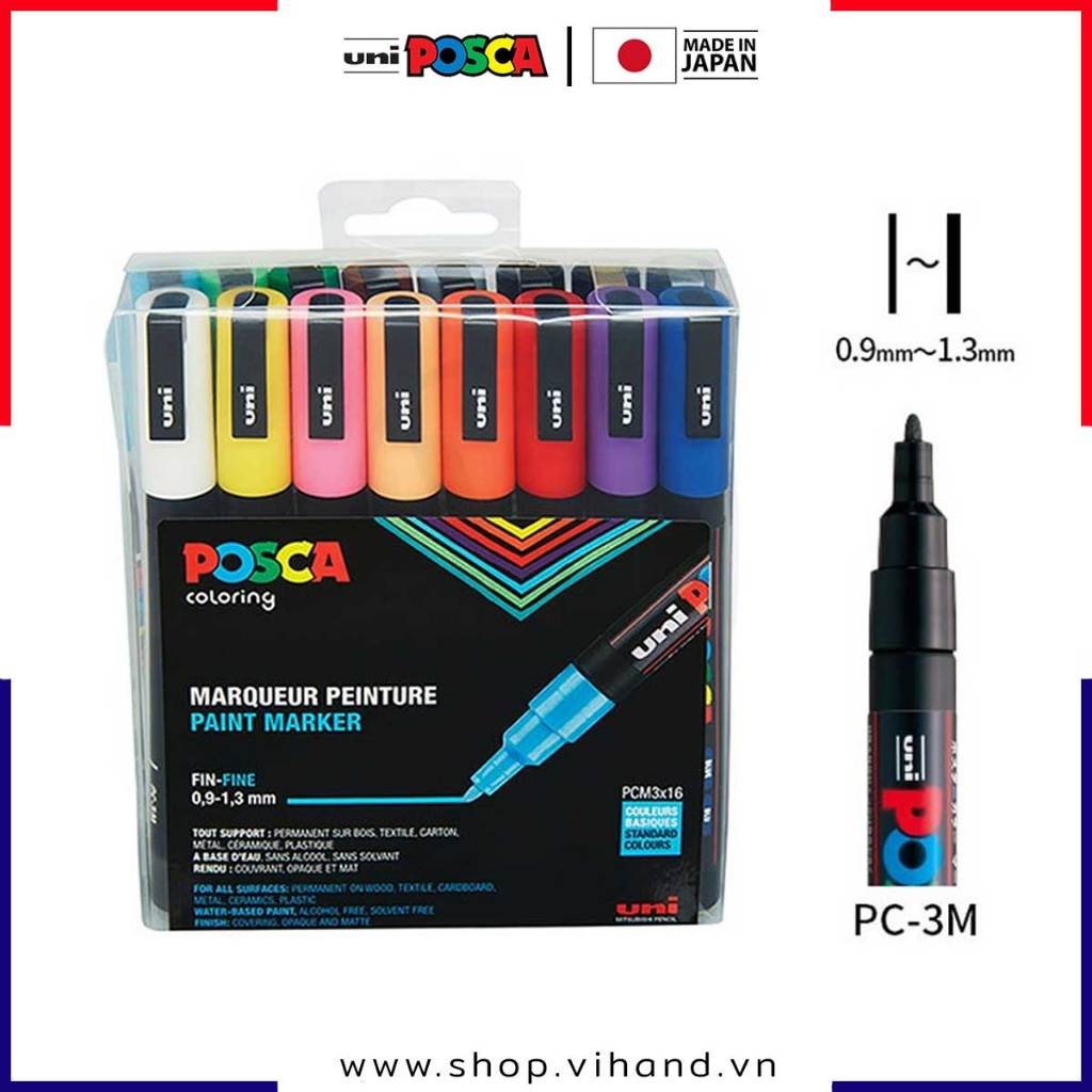 

[VIHAND - Asli] Set 16 pulpen cat untuk menggambar di banyak material Uni Posca PC-3M - Nib 0.9 - 1.3mm |XhMNZ1if|