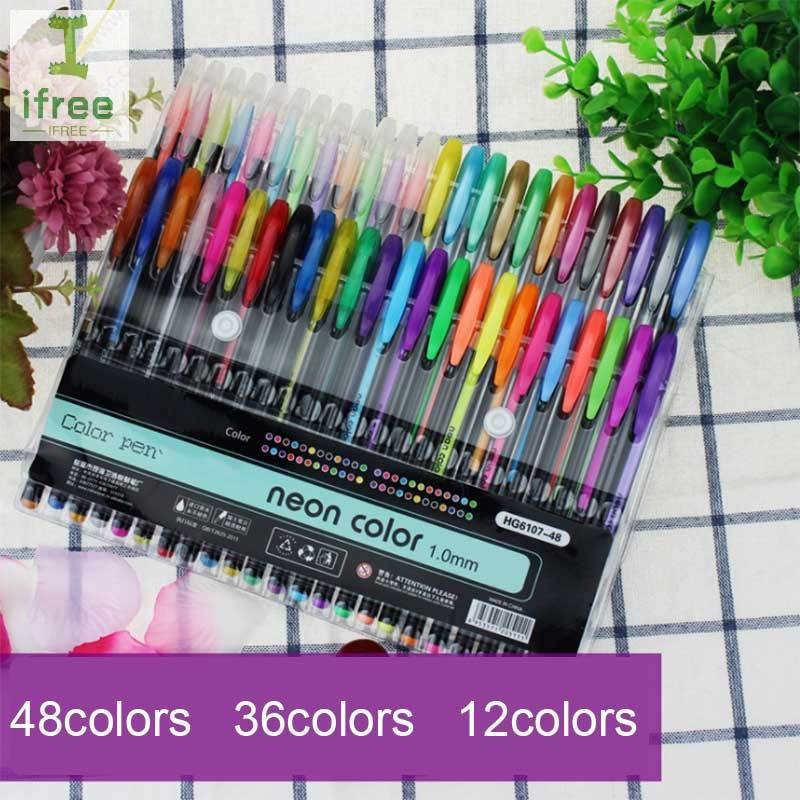 

48 buah/36 buah/12 buah/Pena Gel, Isi Ulang Pena Bola, Neon Glitter Rollerball Pastel untuk Menggambar |Nn58KALf|