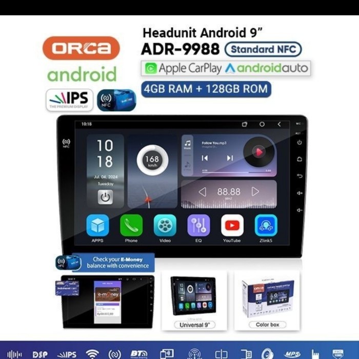 BEBAS ONGKIR - tape mobil android ORCA 9988 standard series head unit 9 inci
