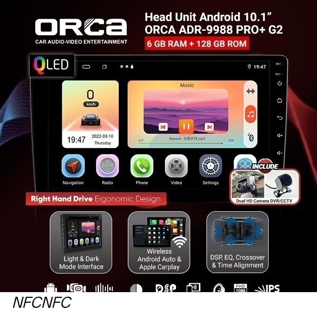 BEBAS ONGKIR - HEAD UNIT ANDROID ORCA 10" ADR-9988 PRO+ Plus DVR