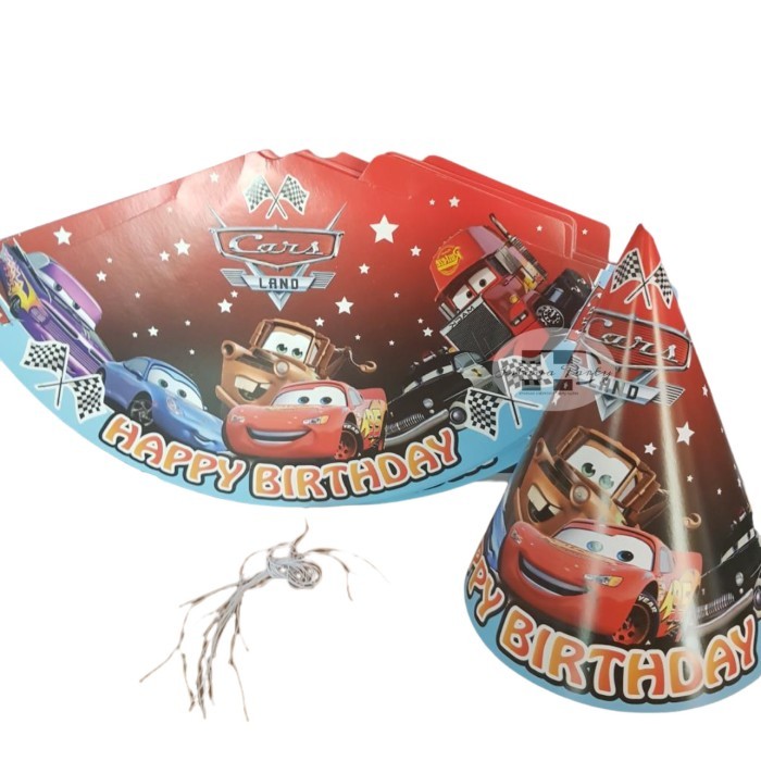 TERBARU - topi ulang tahun kerucut cars / topi pesta karakter Mobil Cars