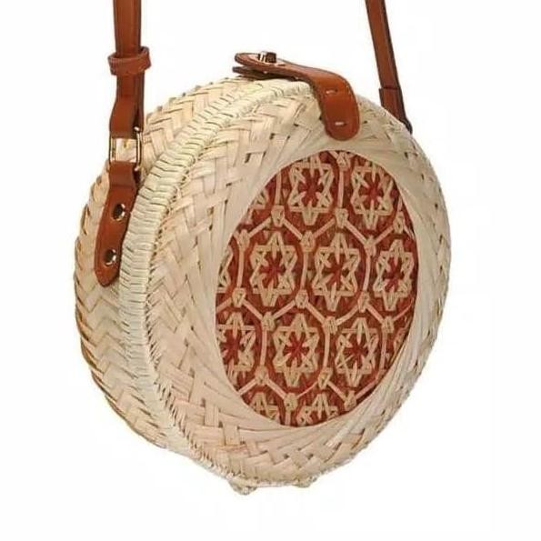 Pulau Bali Tangan Anyaman Bambu Bulat Tas Rotan Jerami Tas Pu Kulit Ba
