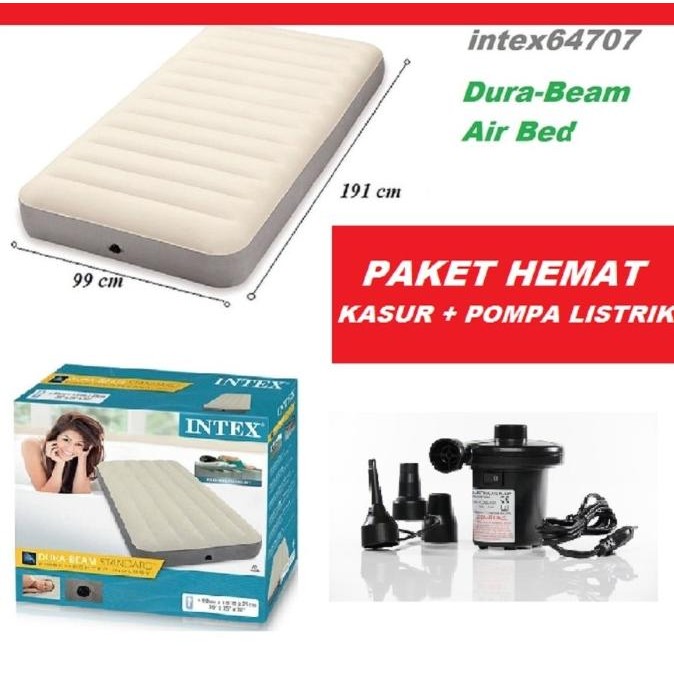 PAKET Kasur Angin Kasur Lipat Intex 64707 Plus Pompa Listrik