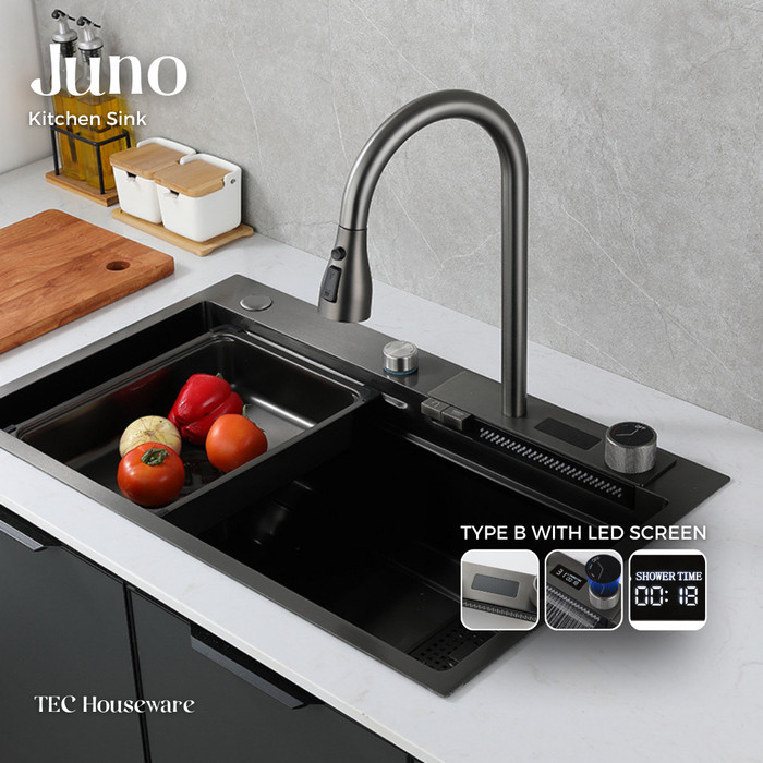 Cuci Gudang TecJuno Kitchen Sink Stainless 304 Faucet Sink Minimalist