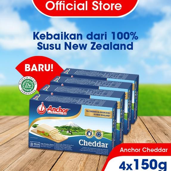 

PROMO Anchor Cheddar Block Cheese 4 x 150g - Keju Cheddar Asli New Zealand