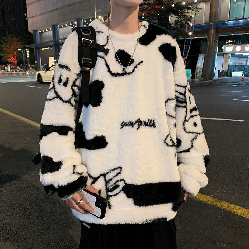 Hong Kong Sweater Flanel Anak Laki-laki, Gaya Korea Longgar Tebal Musim Gugur dan Musim Dingin T Baj