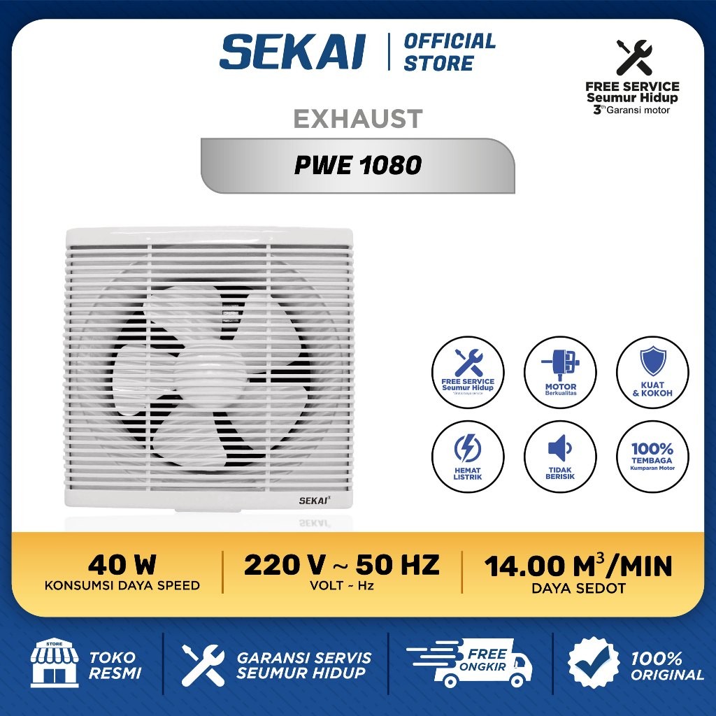 SEKAI Exhaust Fan / Kipas Angin Hexos Dinding  & Plafon  High Quality - PWE 1080 / PWE 1281 / PVF 17
