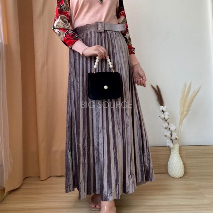 Rok Bludru Velvet Panjang With Belt Gesper Import Wanita Muslim Jumbo